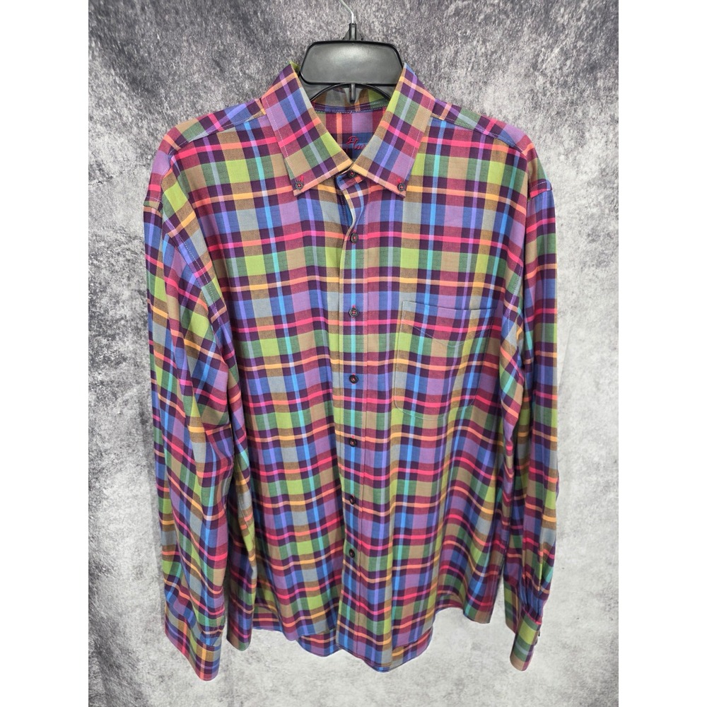 Alan Flusser Shirt Mens XL Plaid Button Up Long Sleeve Preppy Casual Cotton